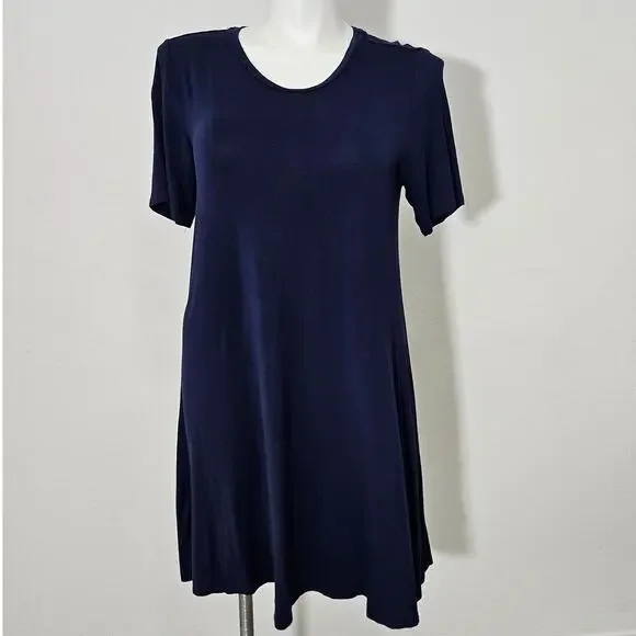 Dip casual dress short sleeve solid blue sz L - Picture 1 of 8